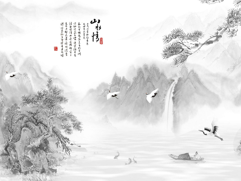 Super Qing Chinese Landscape Wallpaper Mural