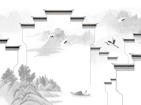 Super Qing Chinese Landscape Wallpaper Mural