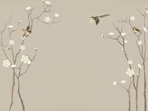 Super Qing Chinese Wallpaper Flower Bird Lotus Mural