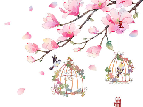 New Chinese Style Flower and Bird Mural