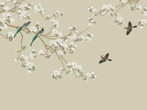 Super Qing Chinese Wallpaper Flower Bird Lotus Mural