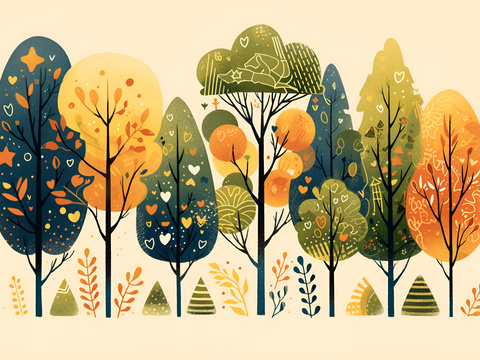 Cartoon Autumn Forest Mural