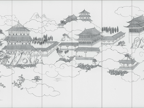 Super Qing Chinese Landscape Wallpaper Mural