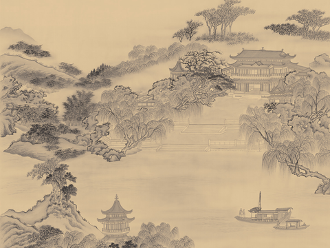 Super Qing Chinese Landscape Wallpaper Mural