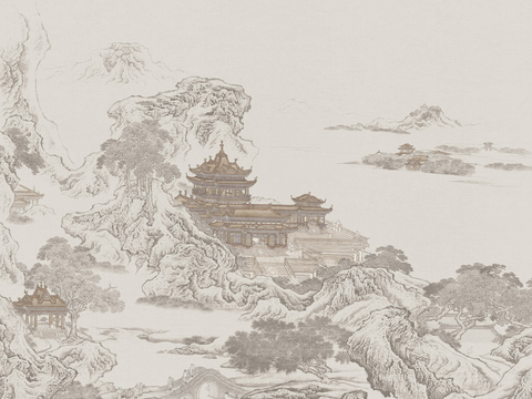 Super Qing Chinese Landscape Wallpaper Mural