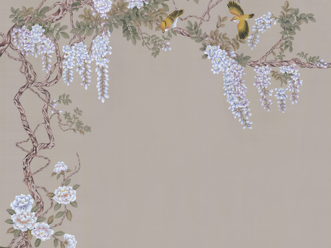 Super Qing Chinese Wallpaper Flower Bird Lotus Mural