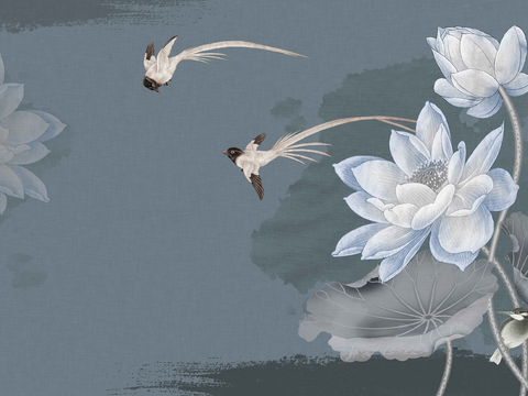 Super Qing Chinese Wallpaper Flower Bird Lotus Mural