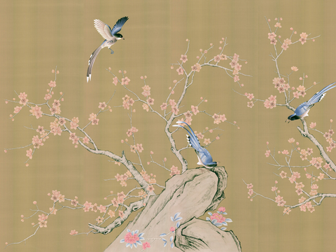 Super Qing Chinese Wallpaper Flower Bird Lotus Mural