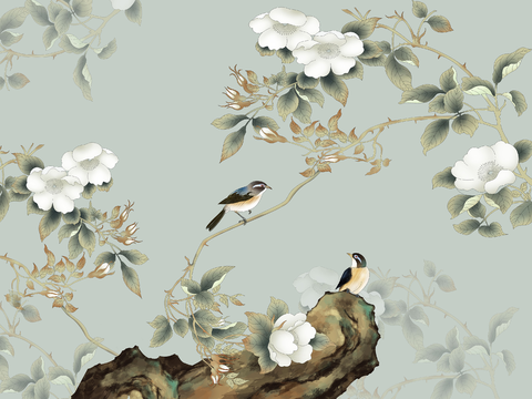 Super Qing Chinese Wallpaper Flower Bird Lotus Mural