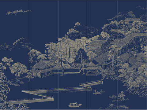 Super Qing Chinese Landscape Wallpaper Mural