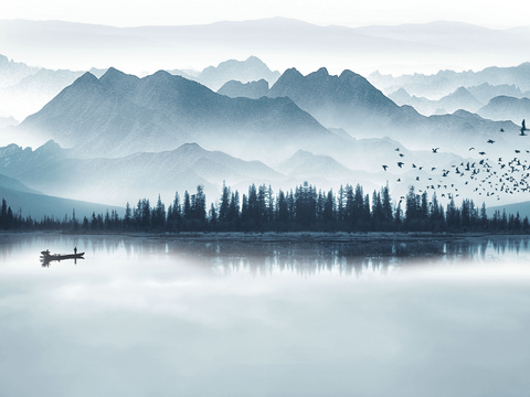 Super Qing Chinese Landscape Wallpaper Mural