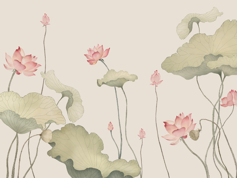 Super Qing Chinese Wallpaper Flower Bird Lotus Mural