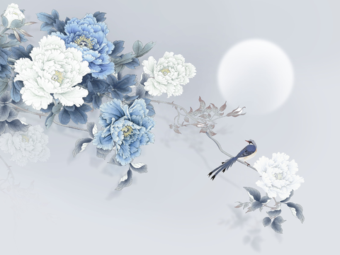 Super Qing Chinese Wallpaper Flower Bird Lotus Mural