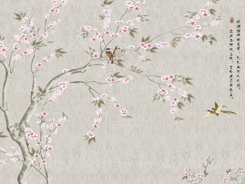 Super Qing Chinese Wallpaper Flower Bird Lotus Mural