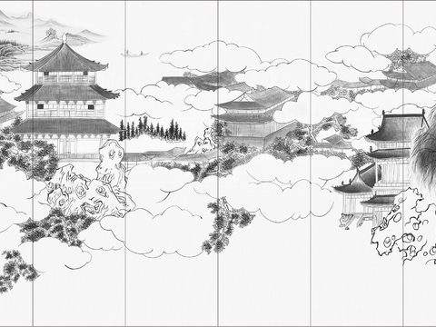 Super Qing Chinese Landscape Wallpaper Mural