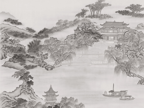 Super Qing Chinese Landscape Wallpaper Mural