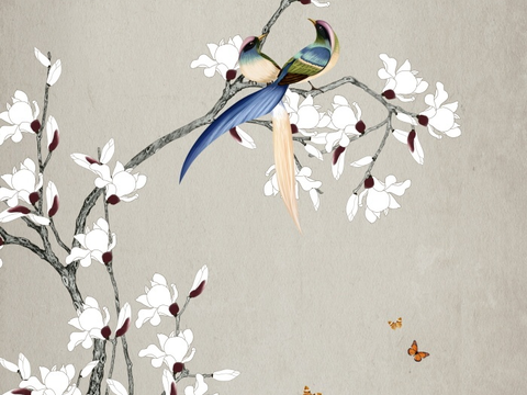 Super Qing Chinese Wallpaper Flower Bird Lotus Mural