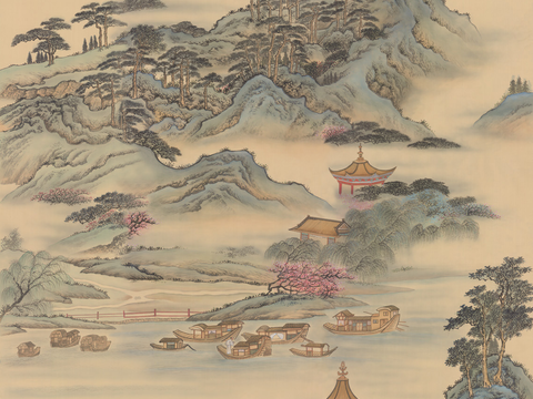 Super Qing Chinese Landscape Wallpaper Mural