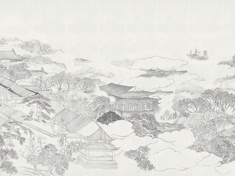 New Chinese Landscape Ink Wallpaper Mural