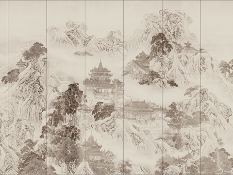 Super Qing Chinese Landscape Wallpaper Mural