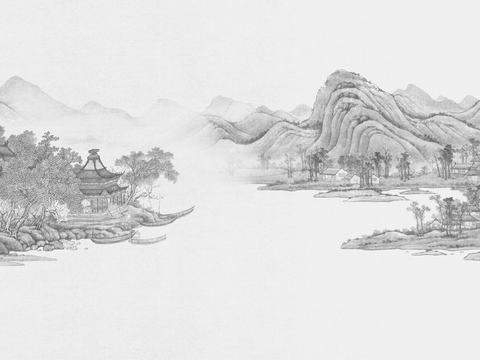 Chinese landscape mural background wall