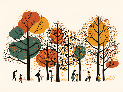 Cartoon Autumn Forest Mural