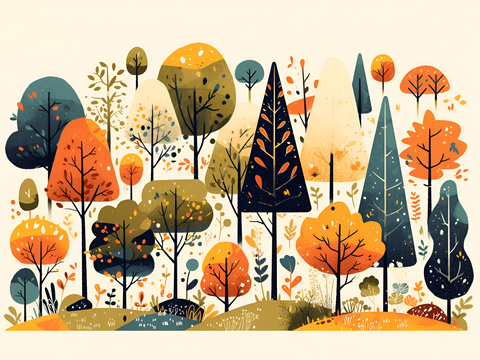 Cartoon Autumn Forest Mural