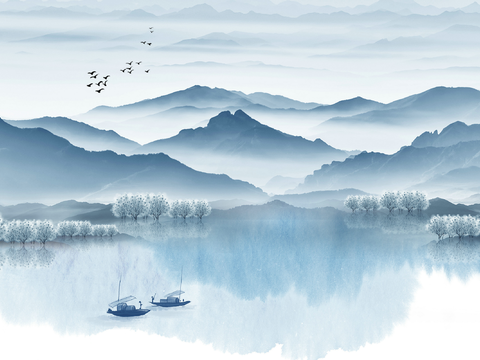 Super Qing Chinese Landscape Wallpaper Mural