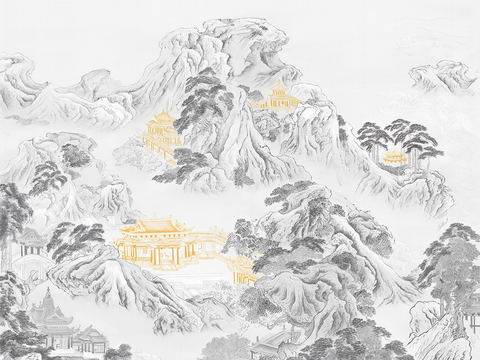 Super Qing Chinese Landscape Wallpaper Mural