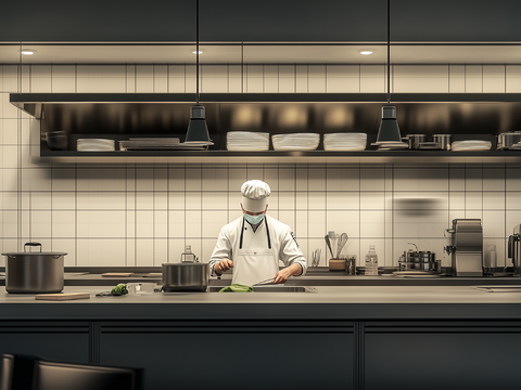 Modern restaurant kitchen open file