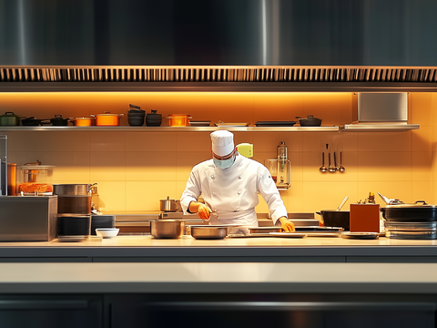 Modern restaurant kitchen open file