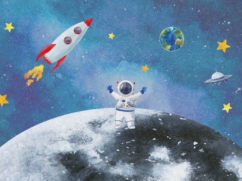 Astronaut on the Moon Children's Wallpaper