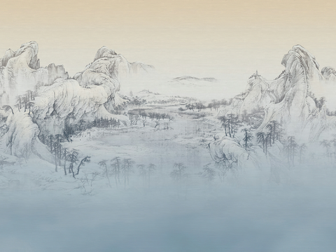 Super Qing Chinese Landscape Wallpaper Mural