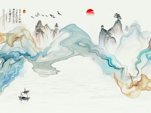 Super Qing Chinese Landscape Wallpaper Mural