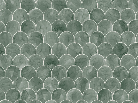 Vintage green fish scale pattern wallpaper