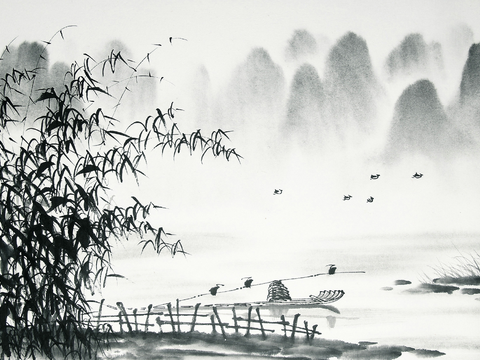 Super Qing Chinese Landscape Wallpaper Mural