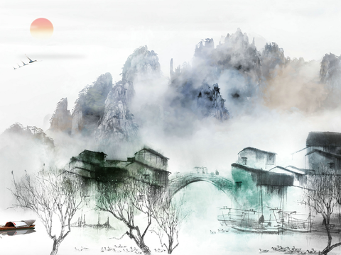 Super Qing Chinese Landscape Wallpaper Mural