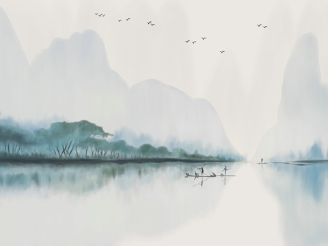 Super Qing Chinese Landscape Wallpaper Mural