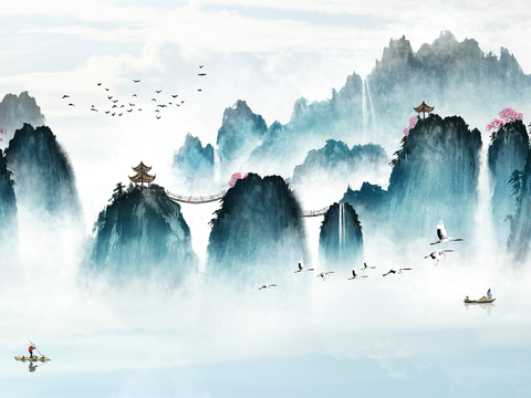 Super Qing Chinese Landscape Wallpaper Mural