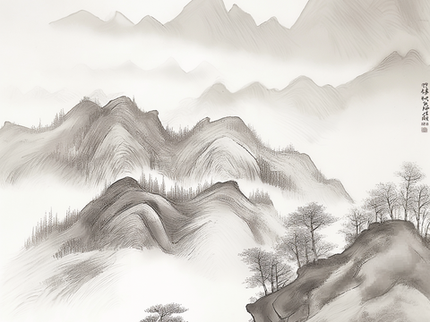 Chinese traditional painting landscape scroll wallpaper