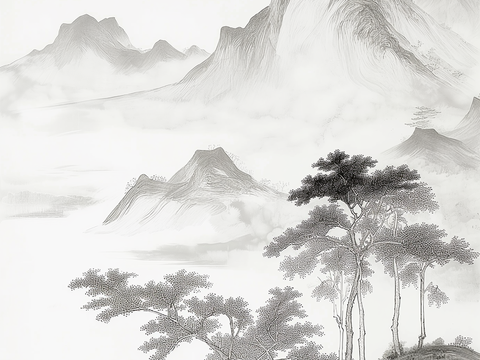 Chinese traditional painting landscape scroll wallpaper