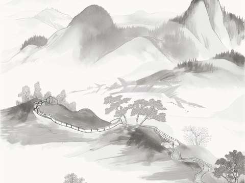 Chinese traditional painting landscape scroll wallpaper