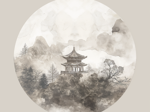 New Chinese Round Ink Painting Decorative Painting