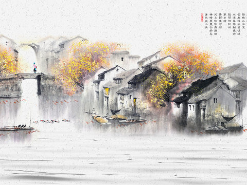 New Chinese Style Jiangnan Landscape Wallpaper