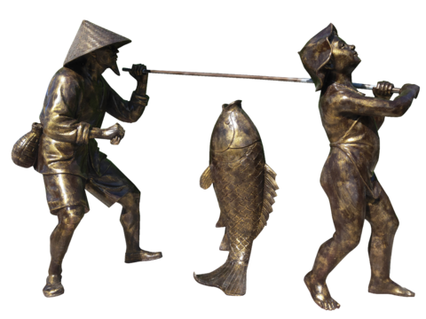 2D Figure Buckle-free Sculpture Figure Bronze Sculpture Ancient Sculpture Fish Sculpture Old Man Sculpture