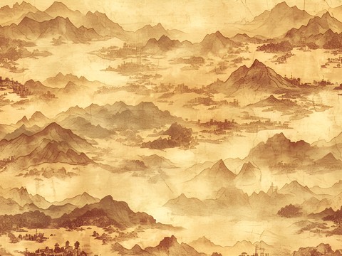 New Chinese Ancient Gold Map Mural