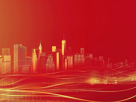 Red Gold Technology City Background