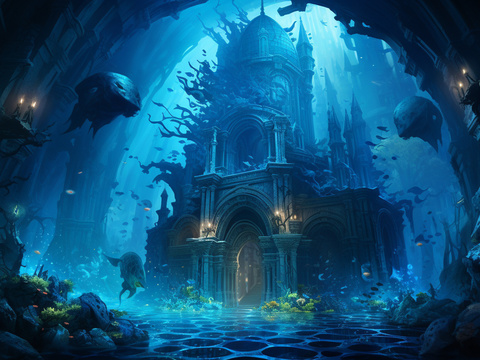 Fantasy Underwater Castle Deep Sea Fish Mural Wallpaper