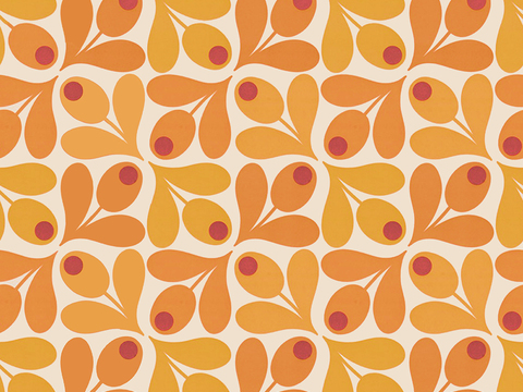 Seamless modern children's room orange flower print texture pattern wallpaper wall covering wall covering