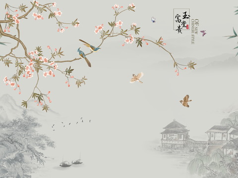 Chinese flowers and birds wallpaper Chinese mural